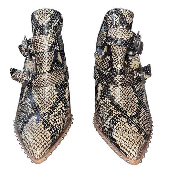 Snakeskin Boots Block Heel Buckle Studs Point Toe - Picture 3 of 9